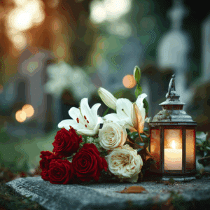 weiße lilien und rote rosen